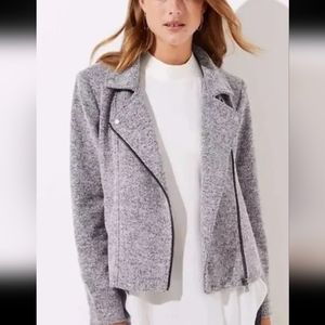 LOFT Marled Gray Knit Zip Moto Jacket Size Small